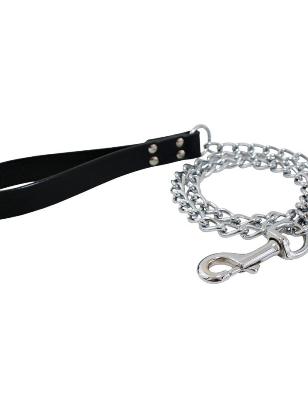 Black Leather and Silver Chain Dog Leash